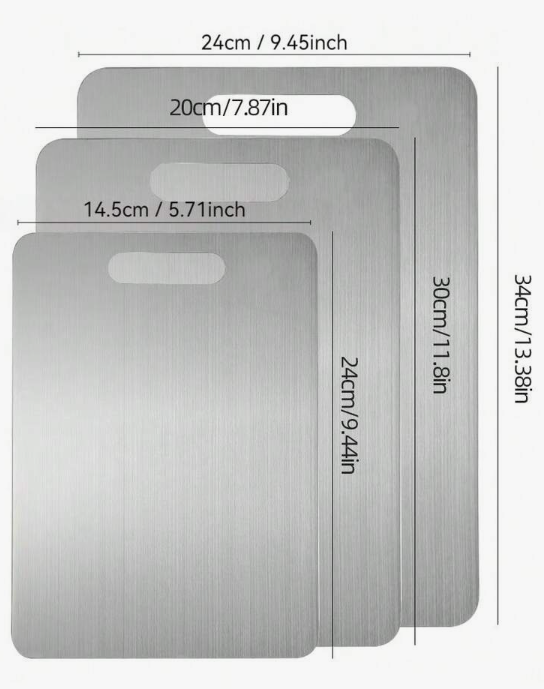Stainless Steel Cutting Board Set of 3 — Hygienic, Rust-Free & Easy to Clean