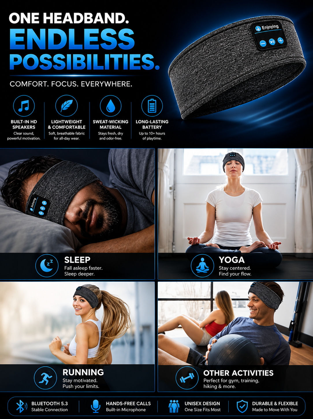 Wireless Sleep Headphones & Washable Eye Mask Combo