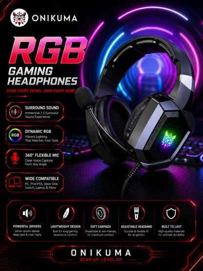 ONIKUMA K8 Wired Gaming Headset with Microphone
