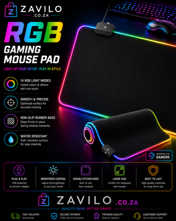 RGB Gaming Mouse Pad – Extended Large with 14 Lighting Modes & Non-Slip Base