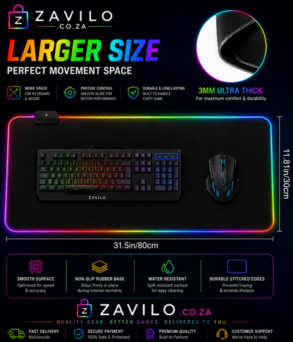 RGB Gaming Mouse Pad – Extended Large with 14 Lighting Modes & Non-Slip Base