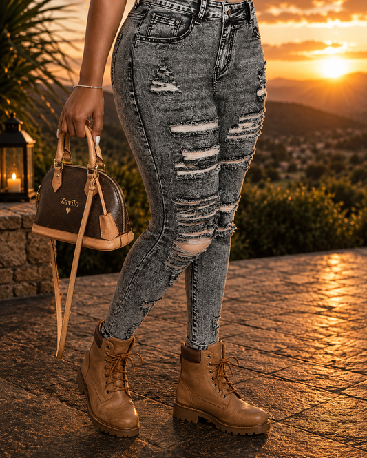 Zavilo Ripped Acid Wash High-Waist Skinny Jeans