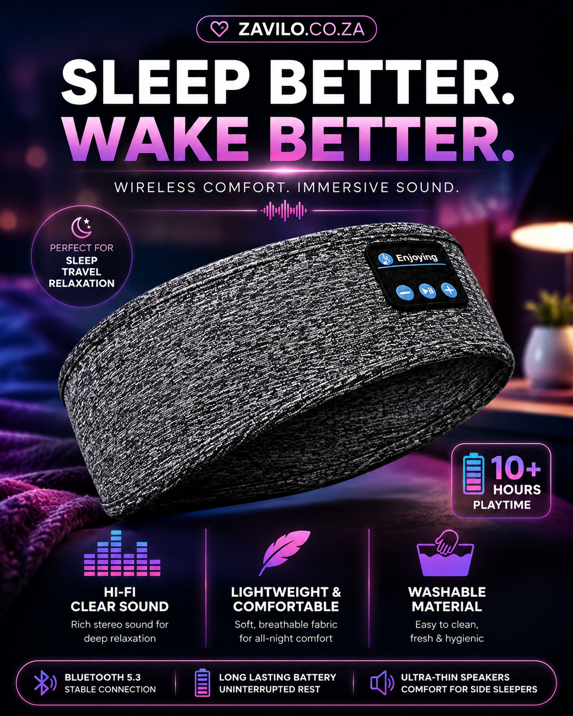 Wireless Sleep Headphones & Washable Eye Mask Combo