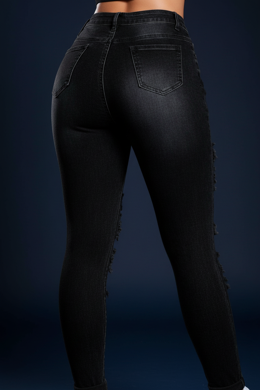 Black Ripped Jeans - Back Studio