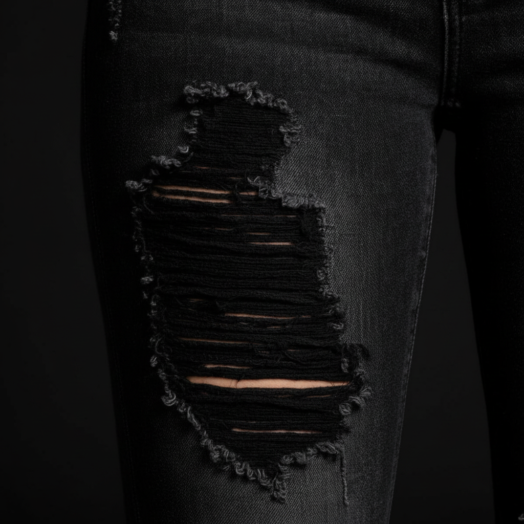 Black Ripped Jeans - Macro Detail