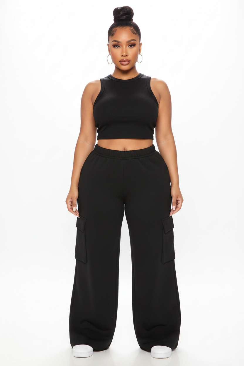 Black Wide-Leg Cargo Pants