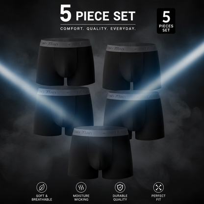 Men's 5-Pack Premium Black Boxer Briefs – Soft, Moisture-Wicking & Perfect Fit
