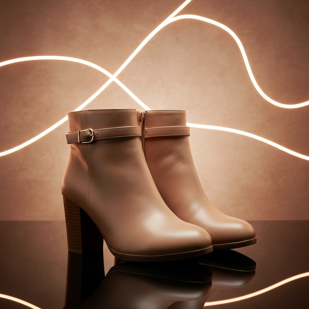 Pair of Madison Ombretta nude boots champagne rose gold glow