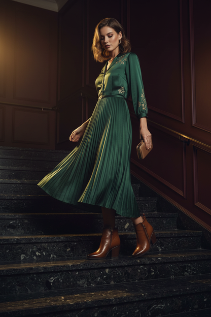 Woman descending marble staircase wearing Madison Jeffie 2 boots