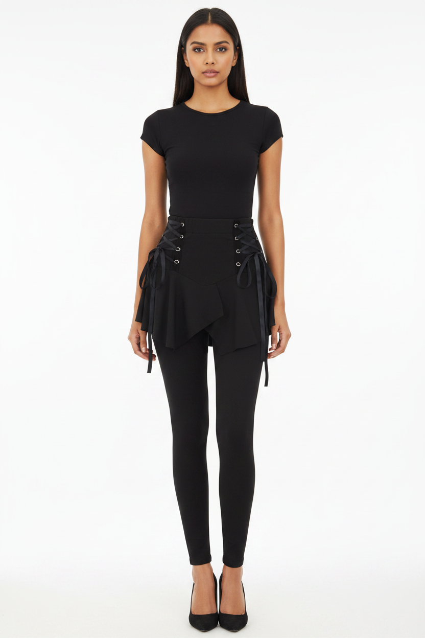 Lace-Up Skirt Leggings - South Asian Model