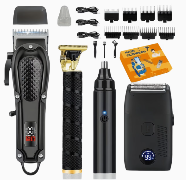 Professional 4-in-1 Hair Clipper & Grooming Set – Black